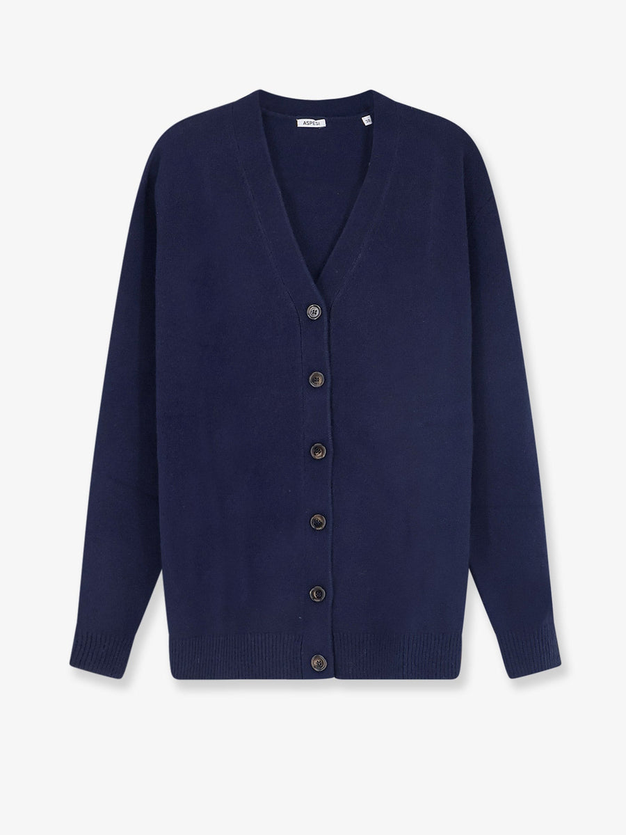Cardigan V-Neck Blue Wool-Cashmere