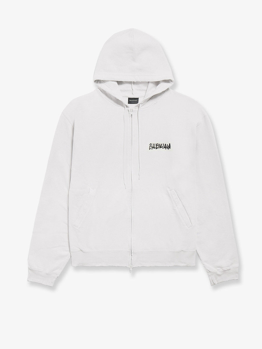 Zip-Up Hoodie White Cotton Sweatshirts