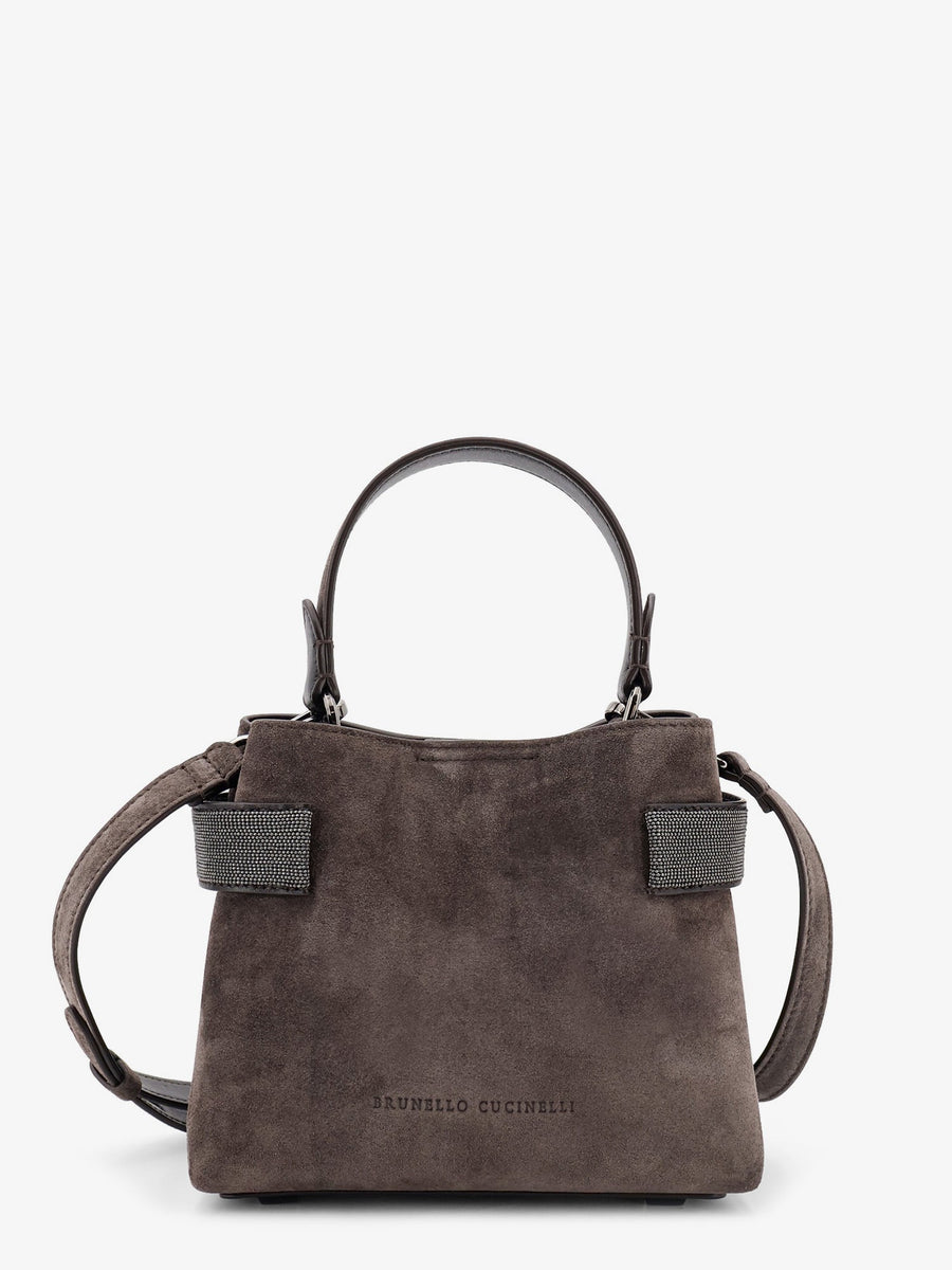 Suede Crossbody Bag Monili Detail Grey Shoulder