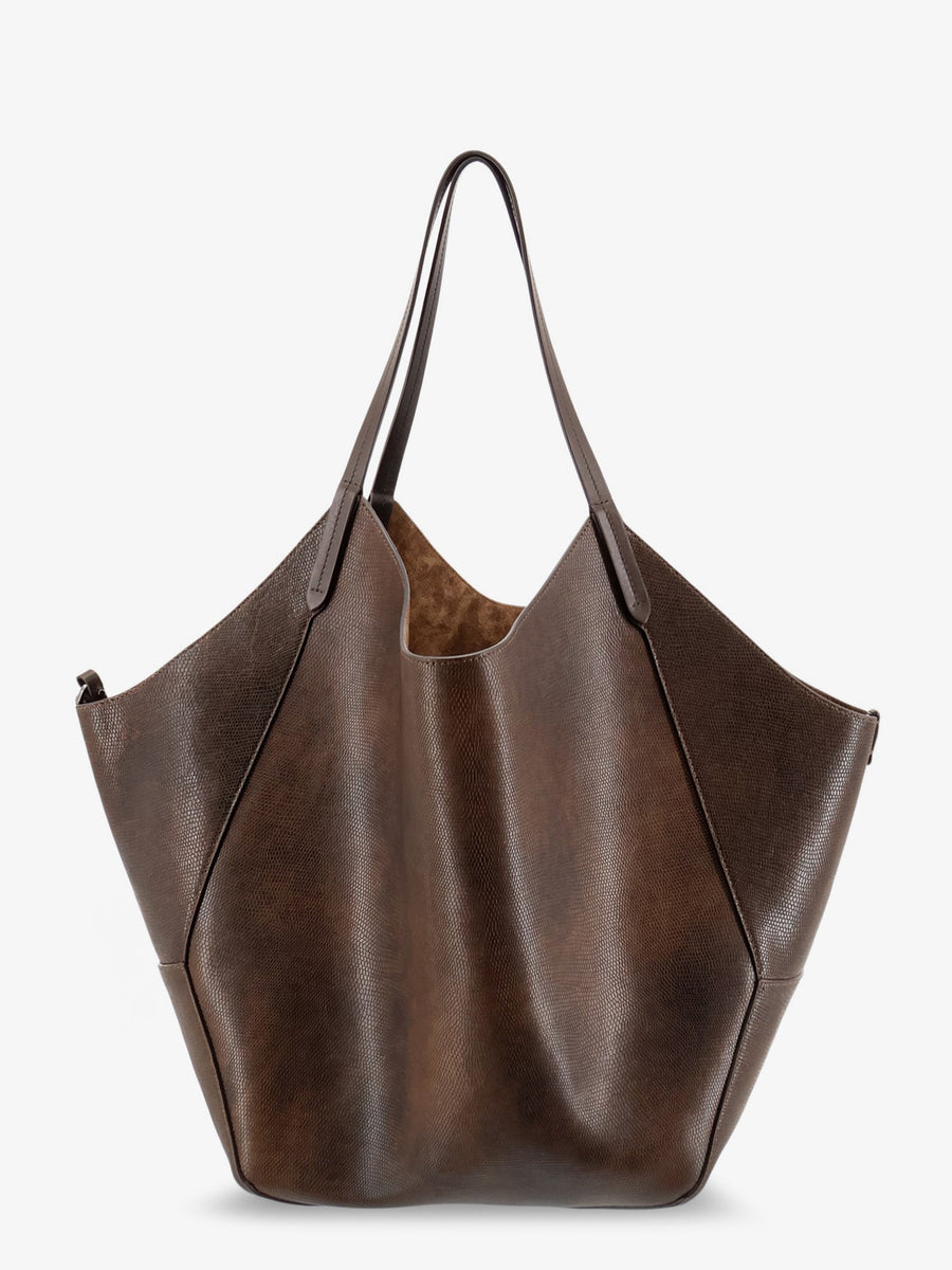 Leather Tote Bag With Monili Detail Brown