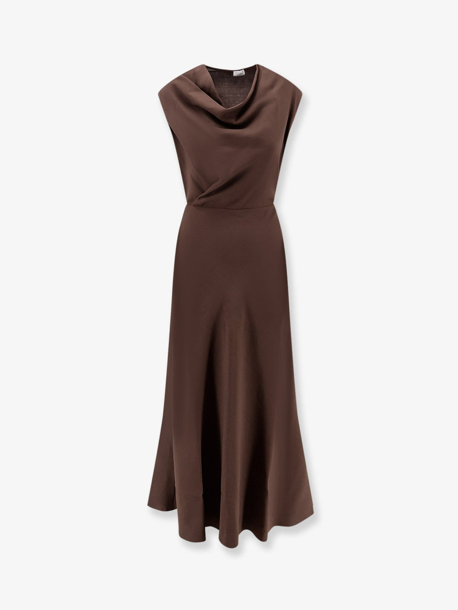 Flared Virgin Wool Twill Dress Brown