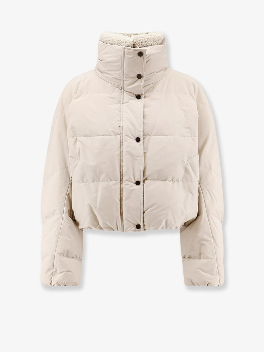 Down Jacket With Shearling Collar, Beige Cotton