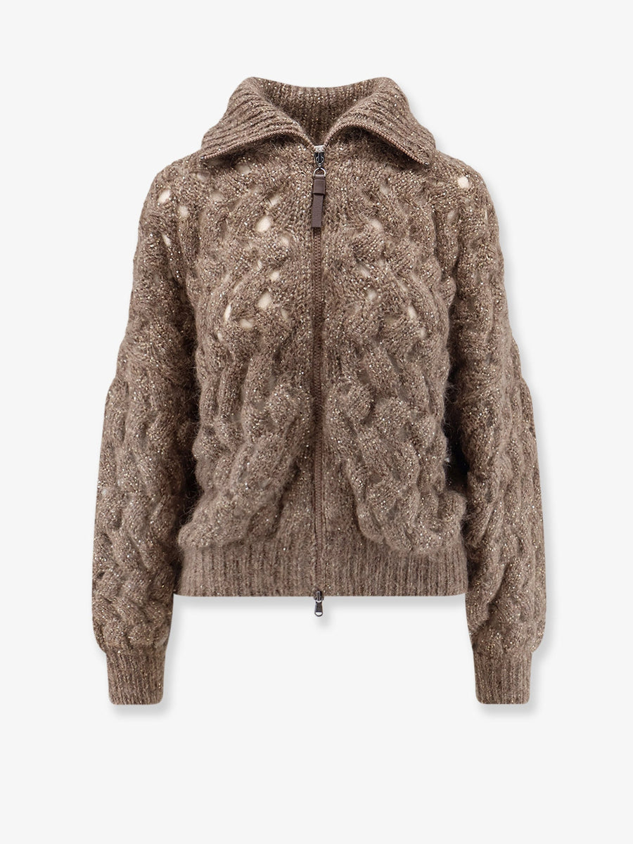 Cardigan Perforated With Micro-Sequin — Brown Mohair