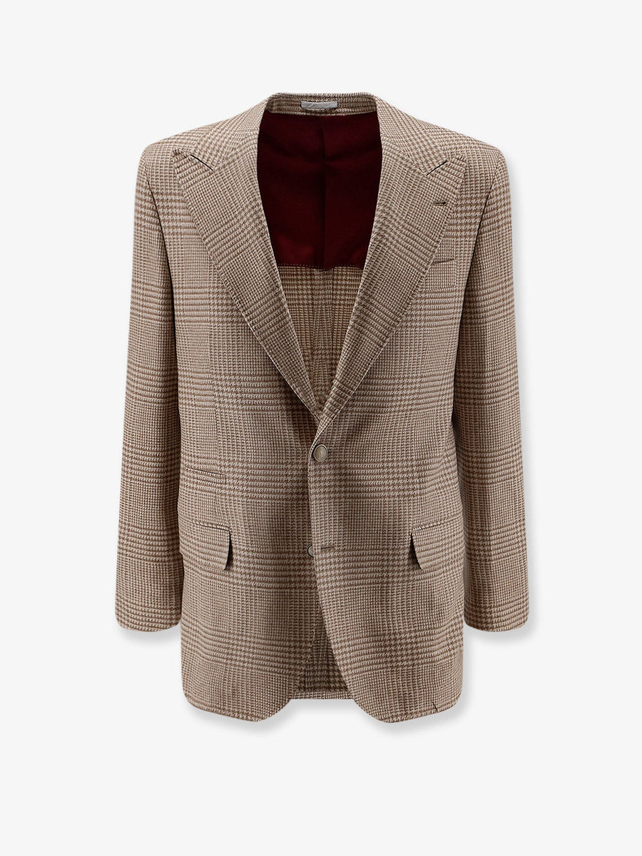 Single-Breasted Blazer Beige Wool-Cashmere Blazers