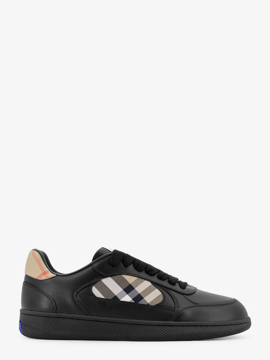 Leather Sneakers With Check Inserts Black Leather/nylon Trainers