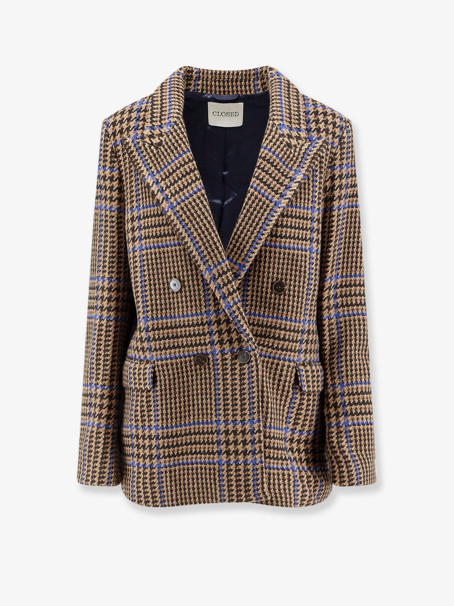 Coat Double-Breasted Prince Of Wales Brown Recycled Wool