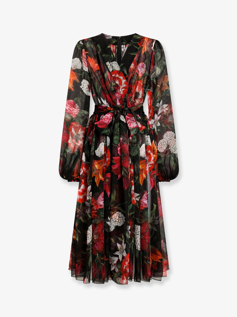 Chiffon Dress With Floral Print Black Silk