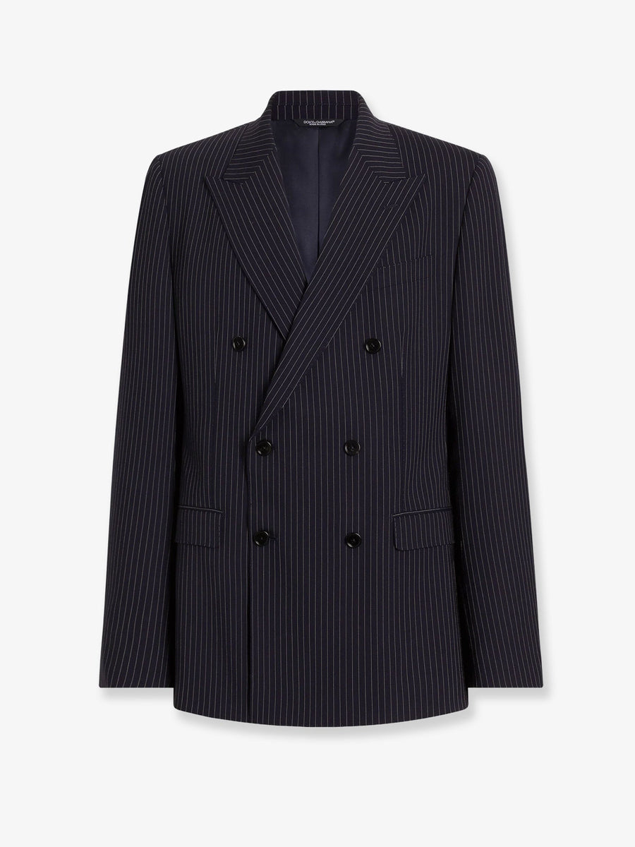 Double-Breasted Martini Light Pinstriped Wool Blazer Blue Virgin Blazers