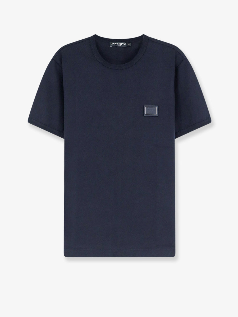 T-Shirt With Leather Logo Patch Blue Cotton T-shirts