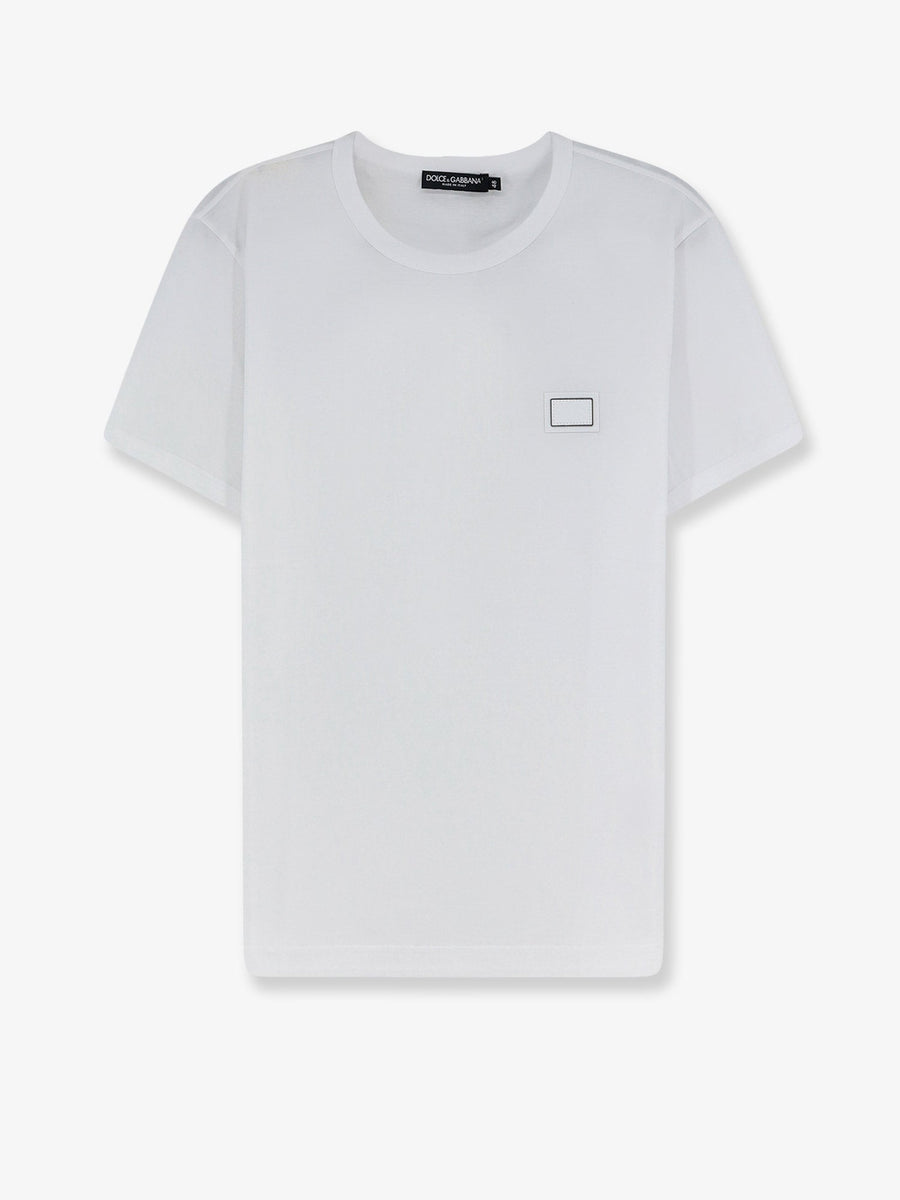 T-Shirt With Leather And Metal Logo Patch, White Cotton T-shirts
