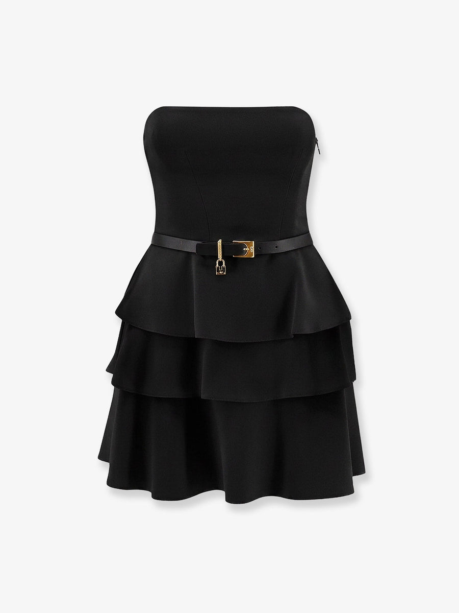 Mini Dress With Bustier Detail — Black Polyester