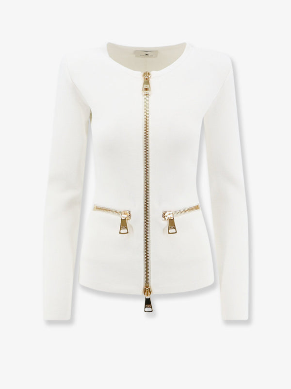 Knitted Zip Blazer White Viscose Blazers