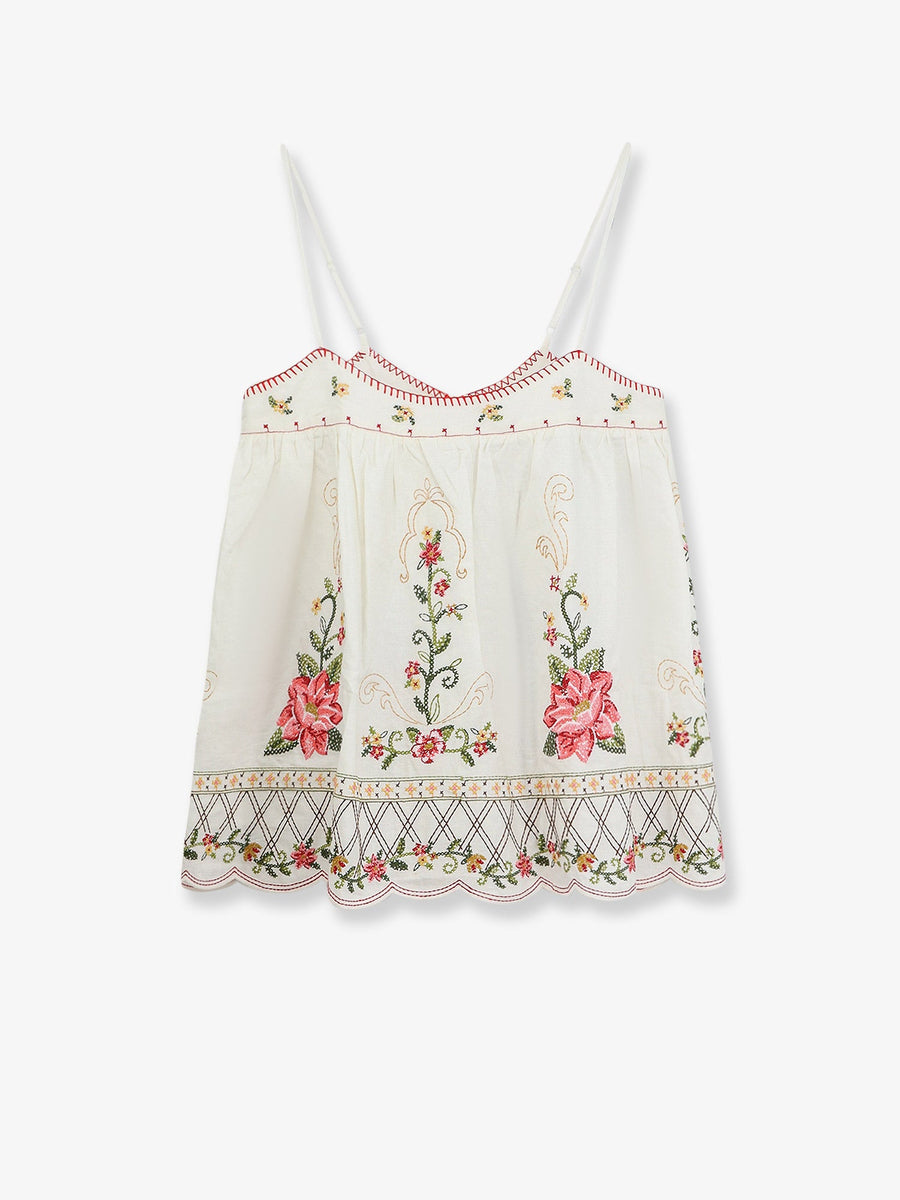 Top Embroidered Linen And Viscose White T-shirts & Jerseys