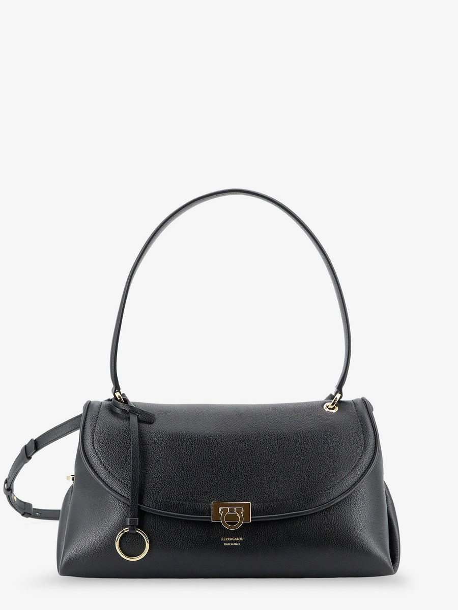 Leather Shoulder Bag With Gancini Detail Black