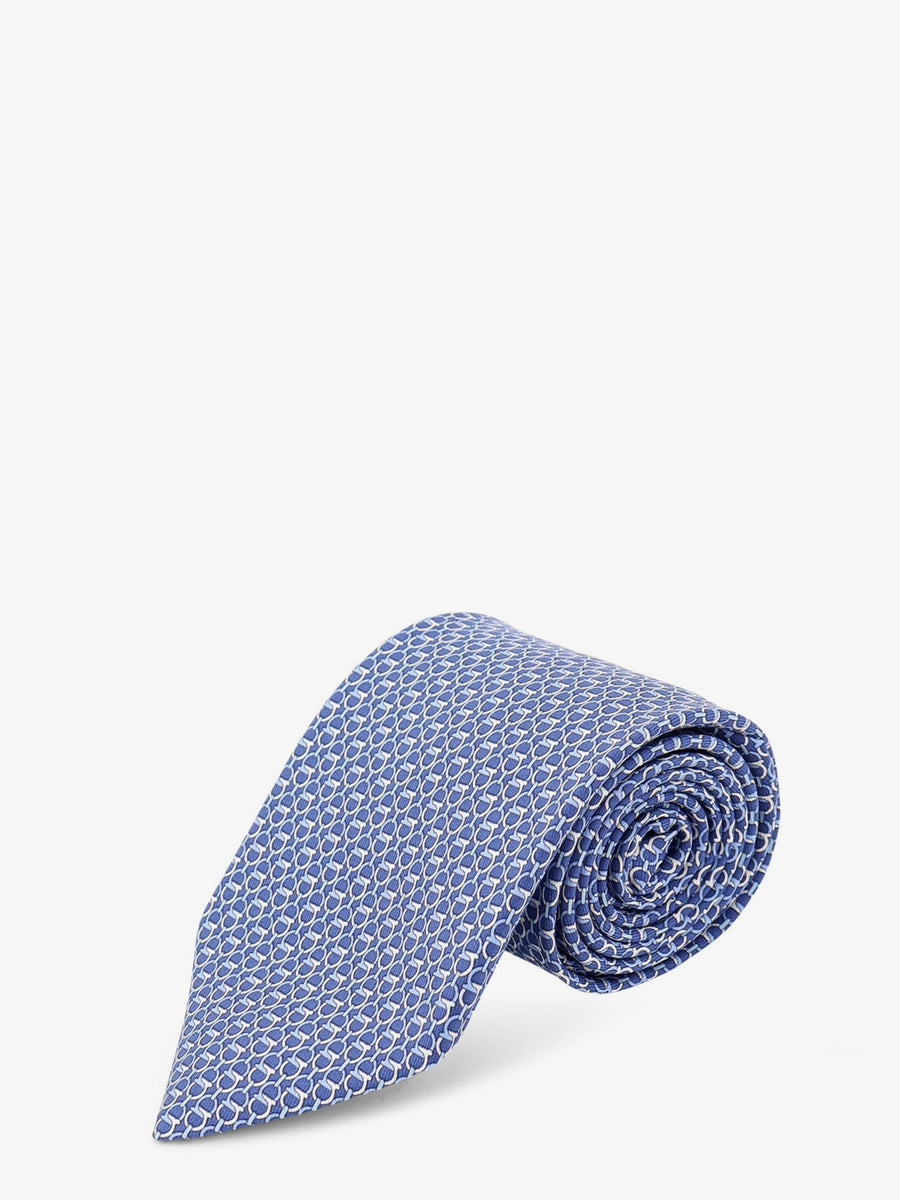 Silk Tie With Intreccio Print Blue Organic Ties & Bow