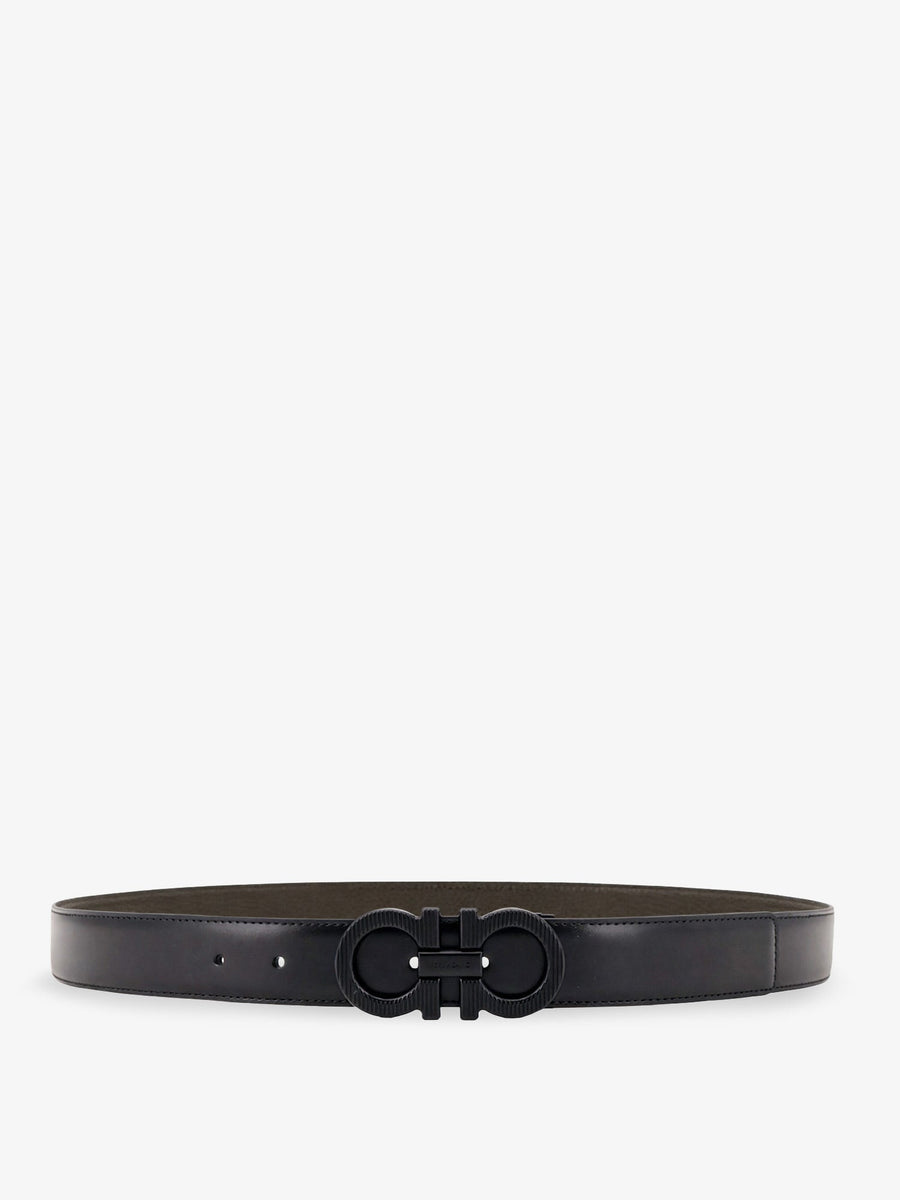 Reversible Gancini Leather Belt Black
