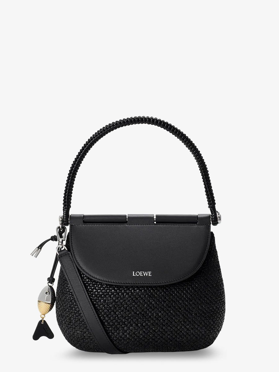 Handbag Paulas Ibiza Pescador Raffia Black Leather Handbags