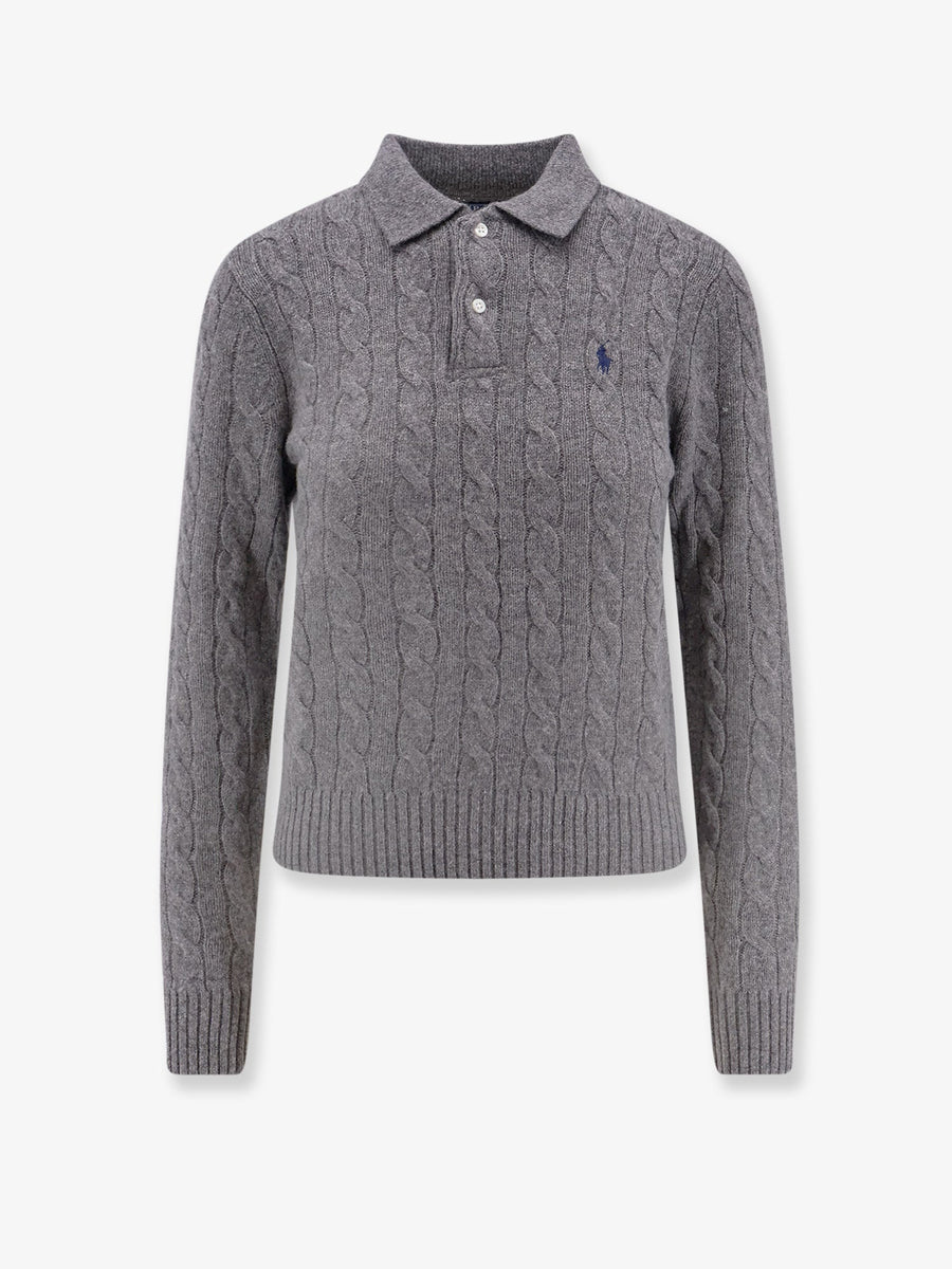 Polo Shirt, Braided Knit Wool-Cashmere Grey Knitwear