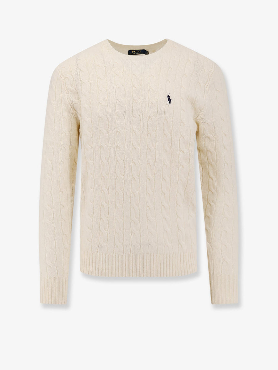 Sweater Cable-Knit White Wool-Cashmere