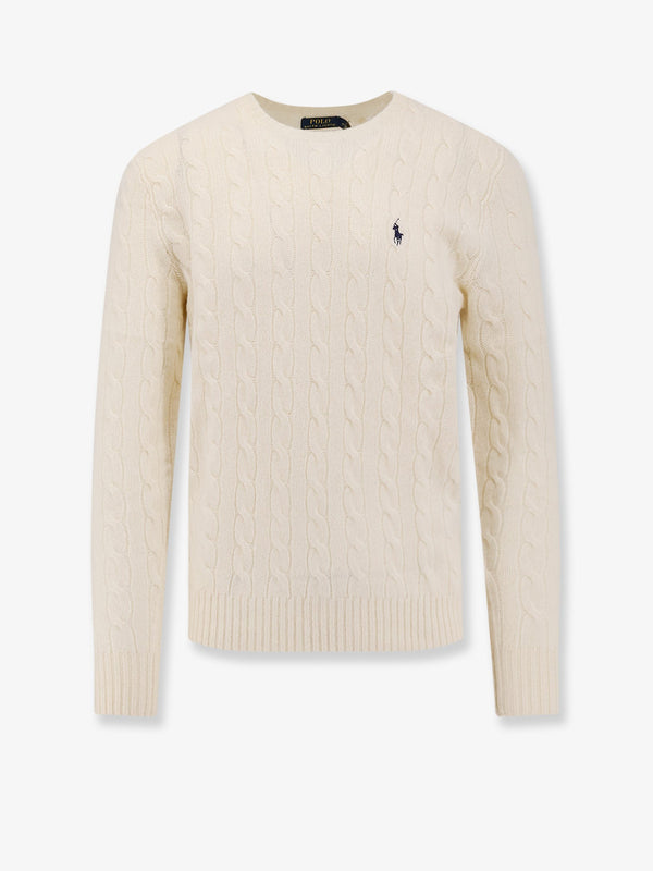 Sweater Cable-Knit White Wool-Cashmere