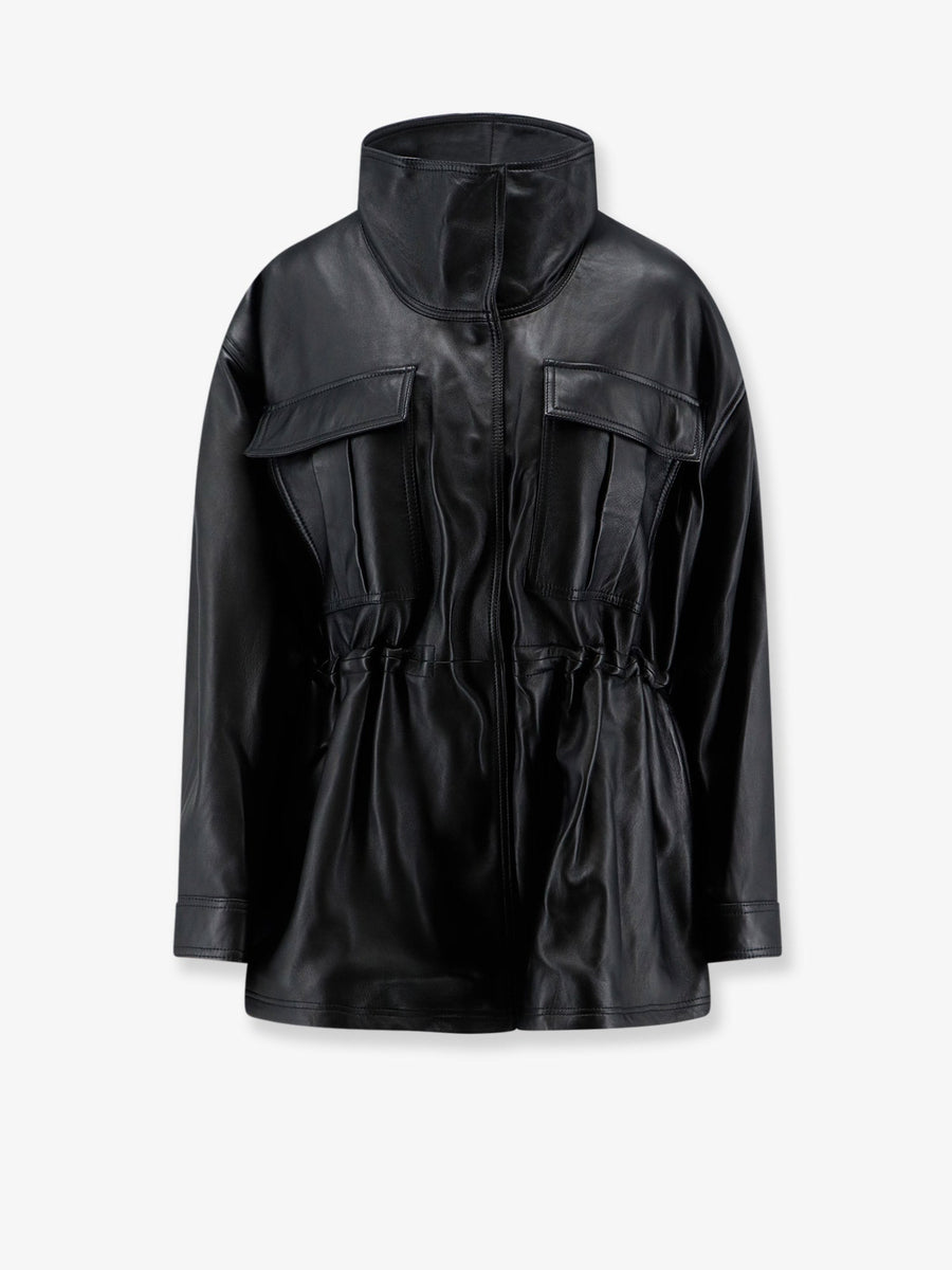 Leather Jacket With Drawstring Waist Black