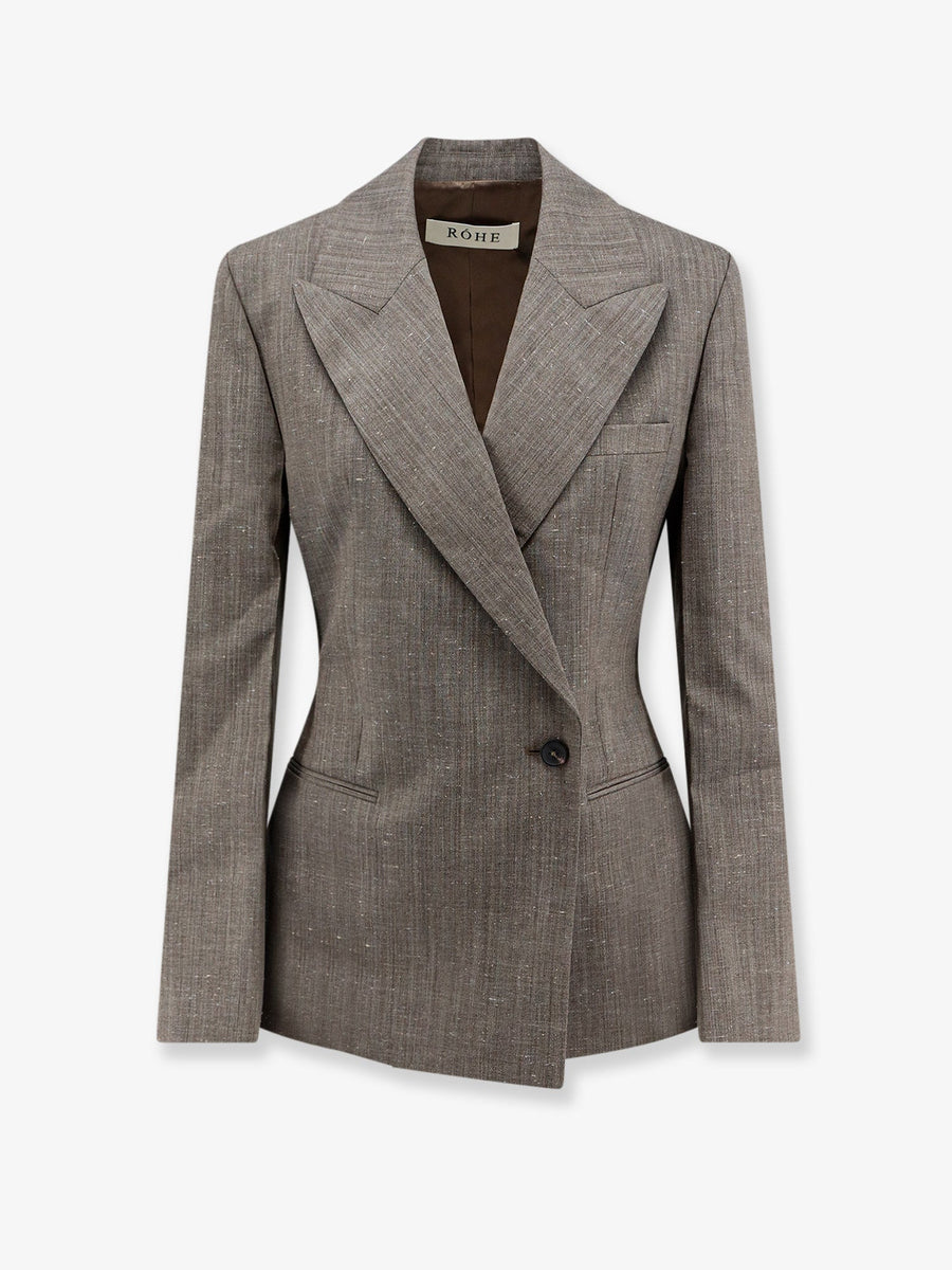 Blazer Hourglass Wool-Blend Beige Virgin Wool Blazers
