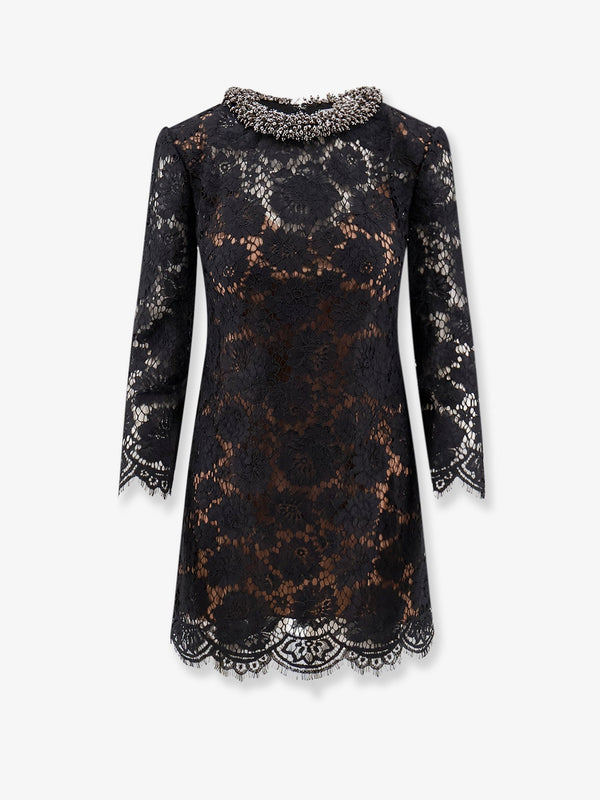 Lace Mini Dress Black Polyamide
