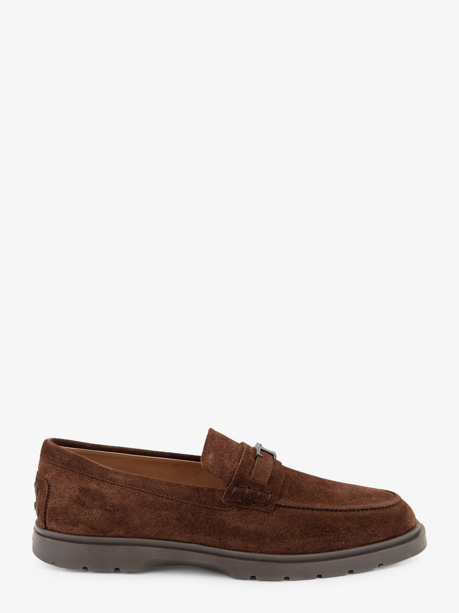 Suede Loafers With Metal Logo Brown Suede/rubber