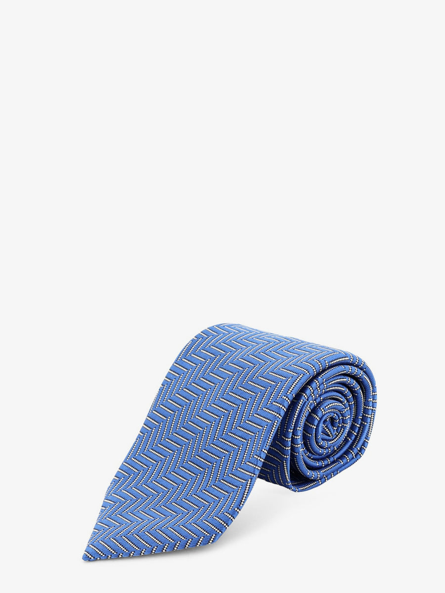 Silk Tie With Geometric Pattern Blue Ties & Bow