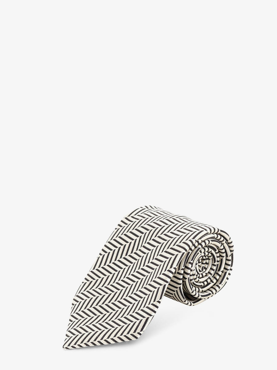 Silk Tie With Geometric Pattern Beige Ties & Bow