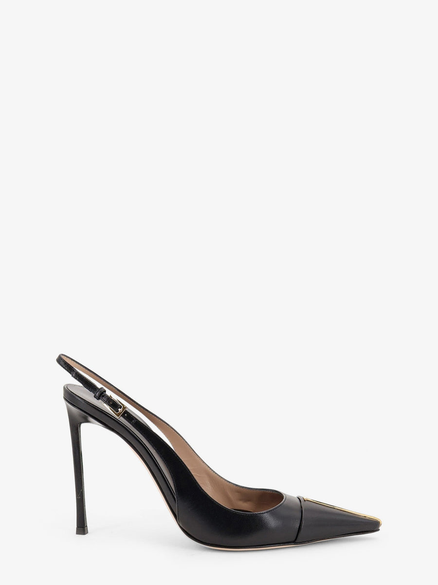 Leather Slingback Pumps With T Logo Black