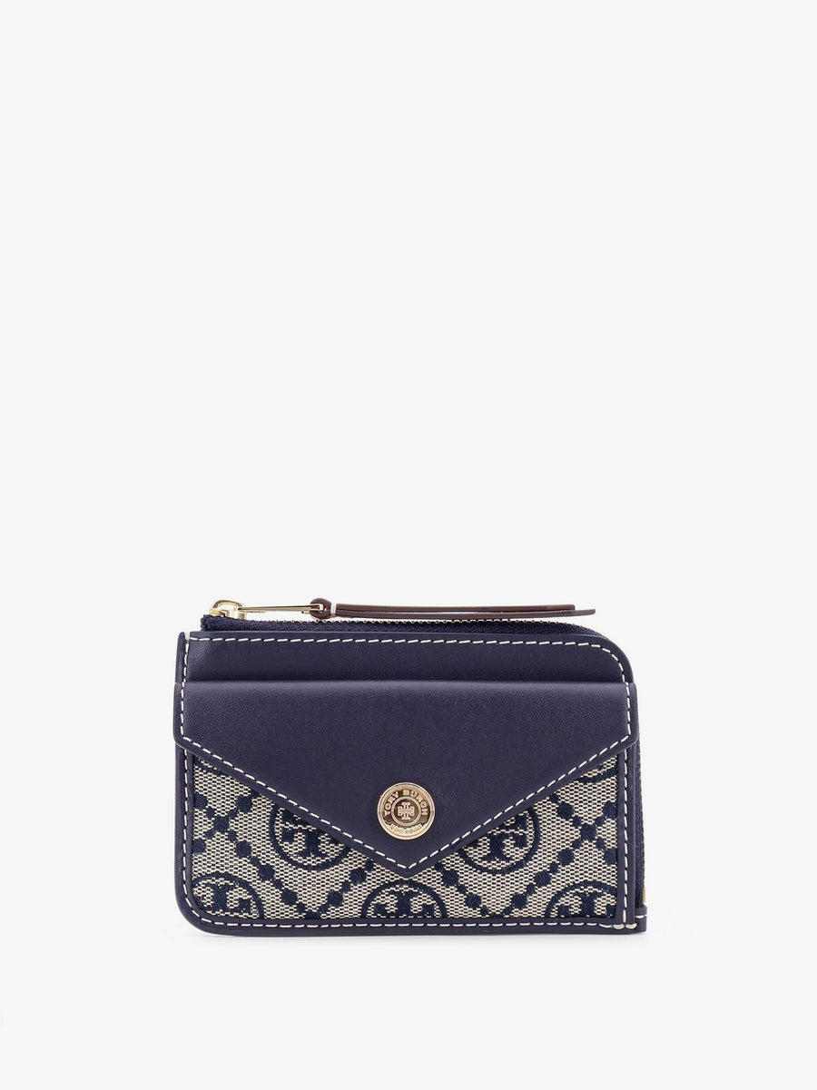Envelope Card Case Wallet T Monogram Blue Cotton/polyester/leather & Purses