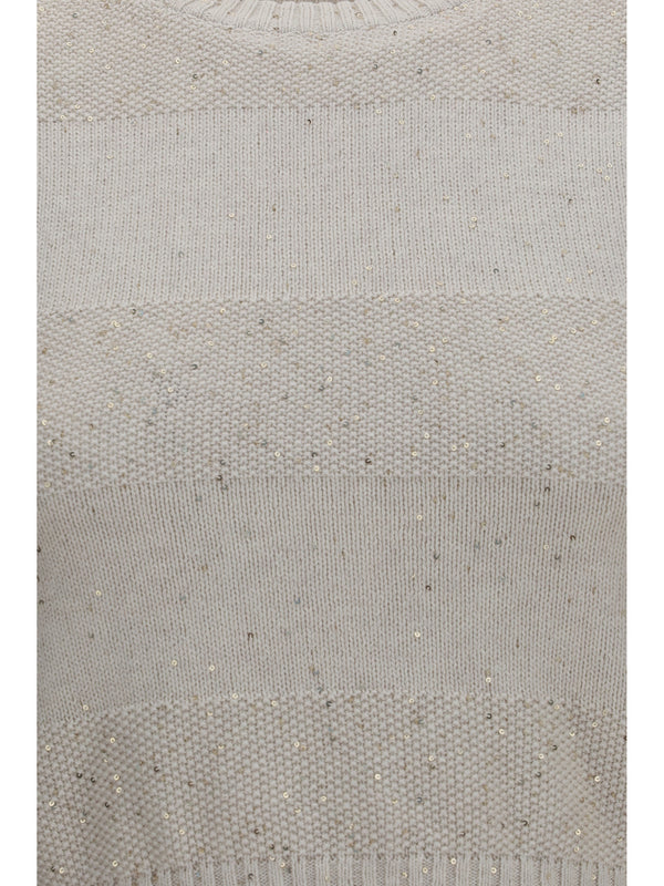 Vest Knit Sequin Oatmeal Cotton Knitwear