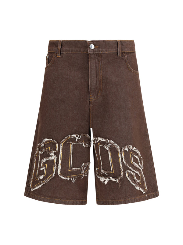 GCDS 100% Cotton bermuda shorts in brown