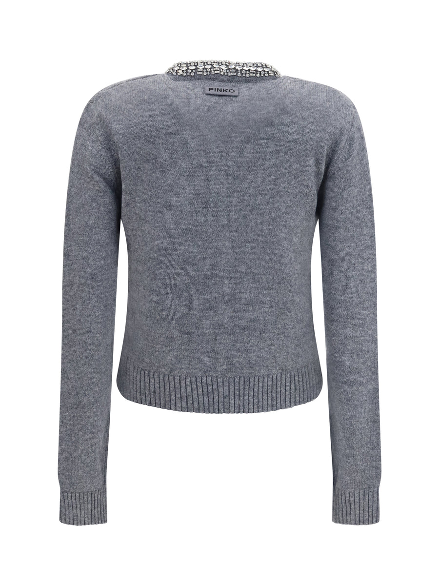 Cardigan Colonia With Jewel Collar Monument Grey Merino Wool