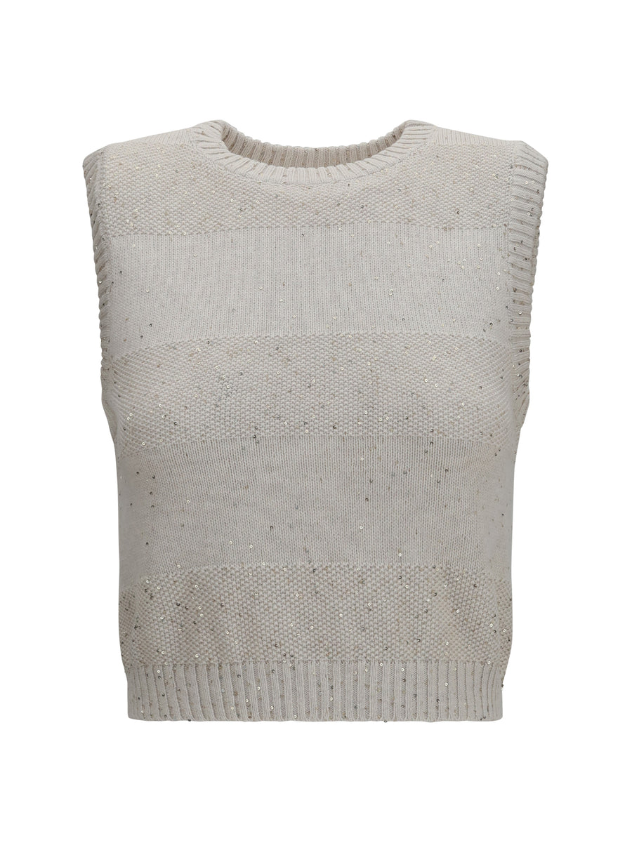 Knit And Sequin Vest Avena Cotton; Polyester Knitwear