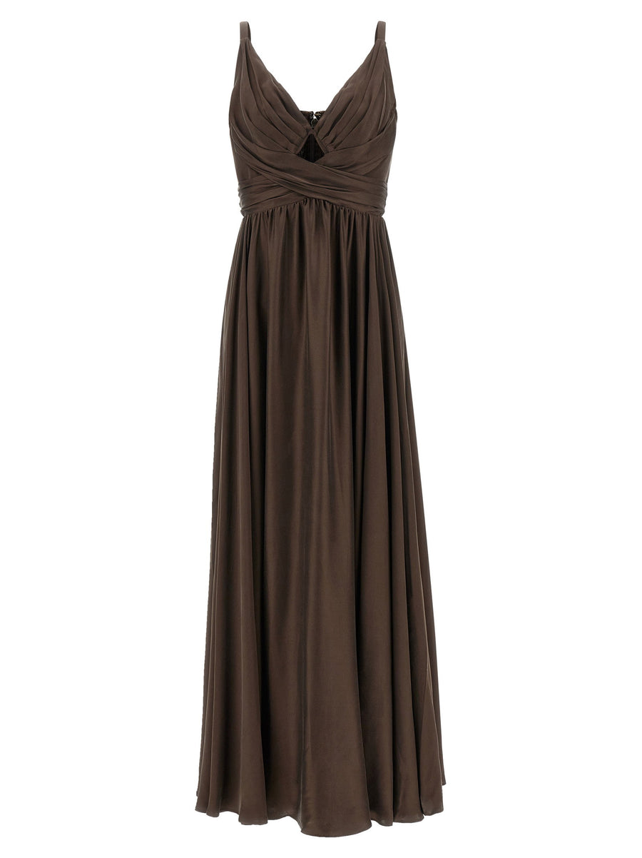 Zimmermann Pleated Silk V-Neck Dress — Brown