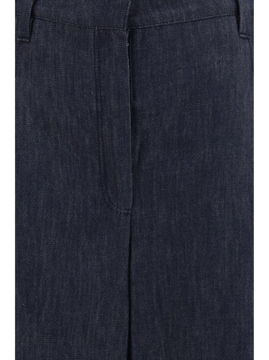 Wide Leg Denim Effect Twill Trousers Blue Cotton Jean
