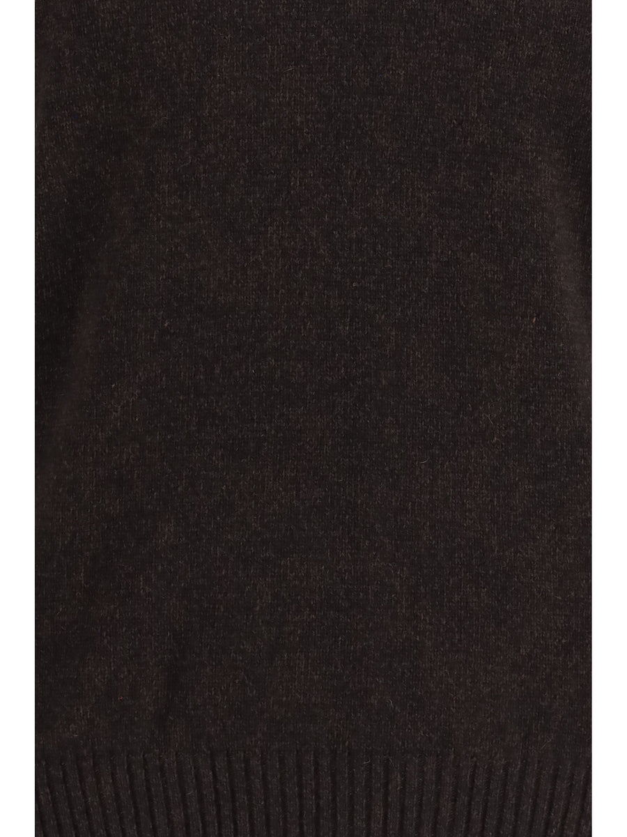 Crewneck Sweater Dark Brown Fleece Wool (ovis Aries)