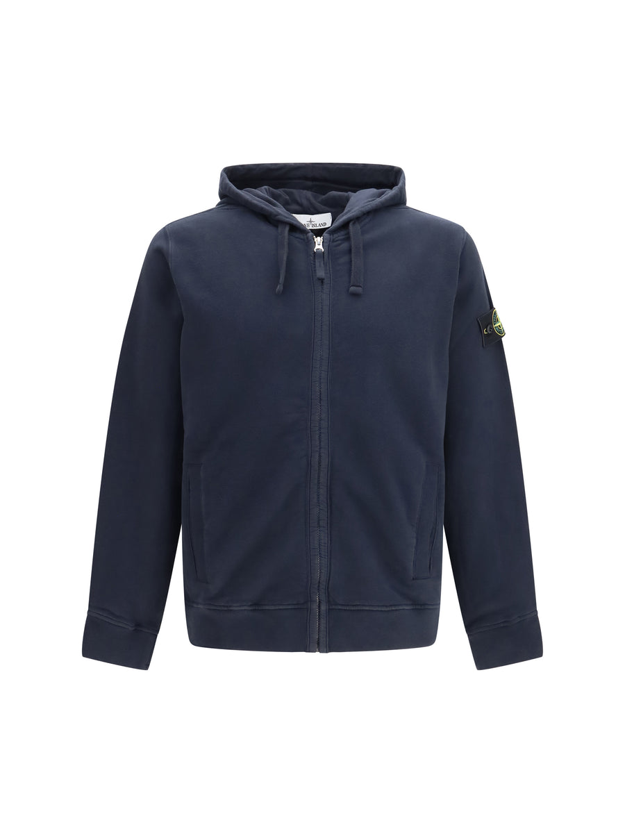 Hoodie With Zip Navy Blue Cotton Sweatshirts