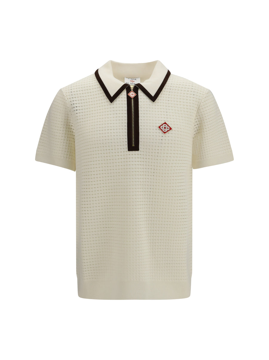 Textured Terry Polo Shirt White Cotton; Polyamide; Elastane