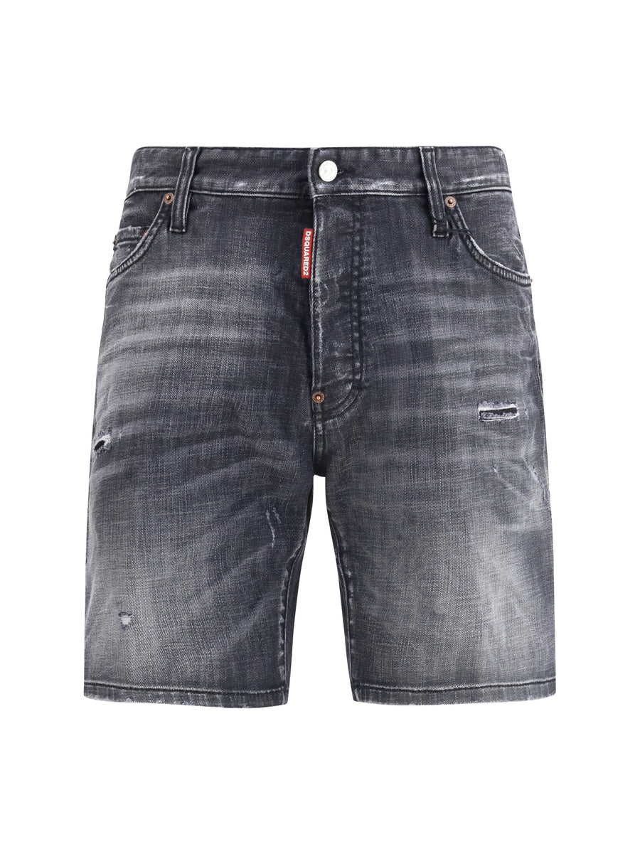 Washed Marine Shorts Black Cotton; Elastane Bermuda