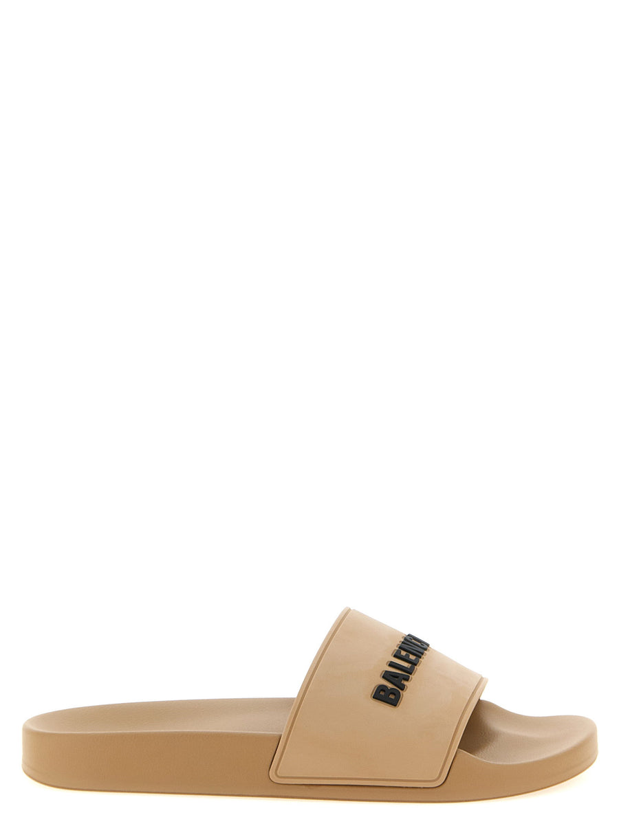 Balenciaga Logo TPU Slide Sandals — Beige