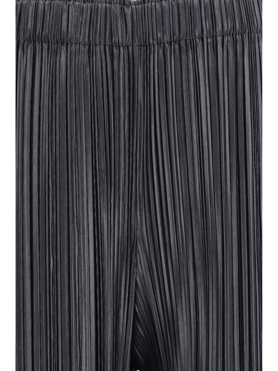 Pleated Pants Razor Black Polyester Trousers