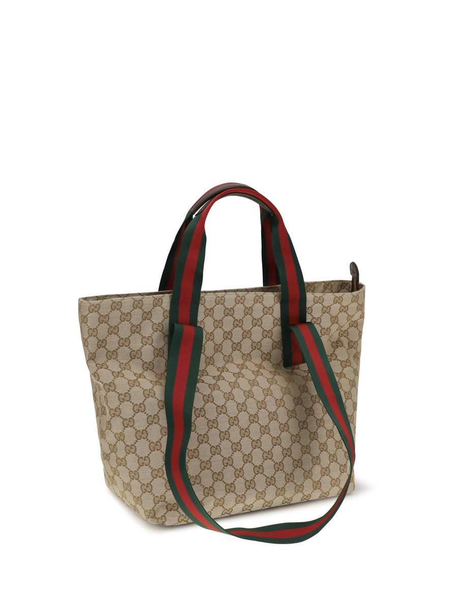 Tote Bag Gg Motif Leather Trim Vintage Sand/dark Brown/vrv Polyester Shoulder