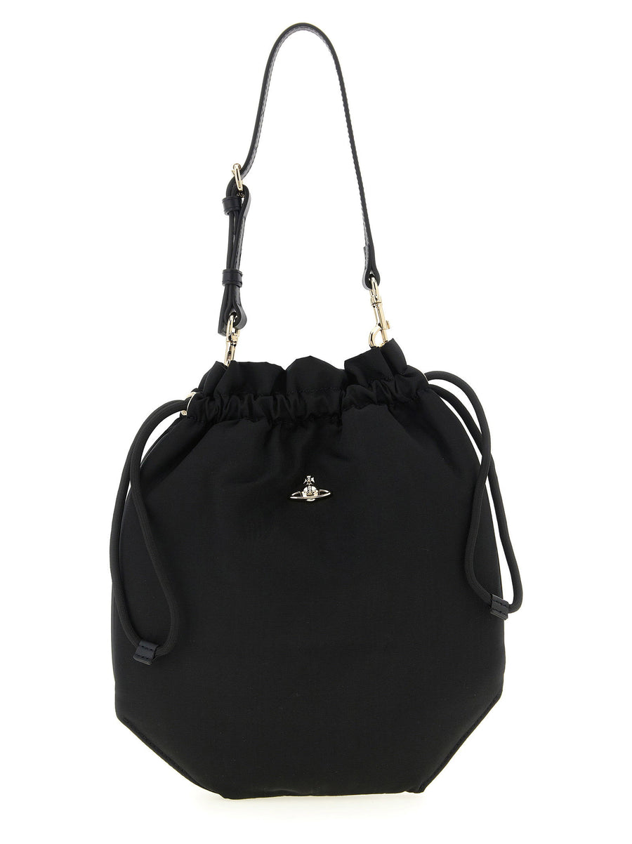 Vivienne Westwood Moiré Drawstring Bucket Bag — Black