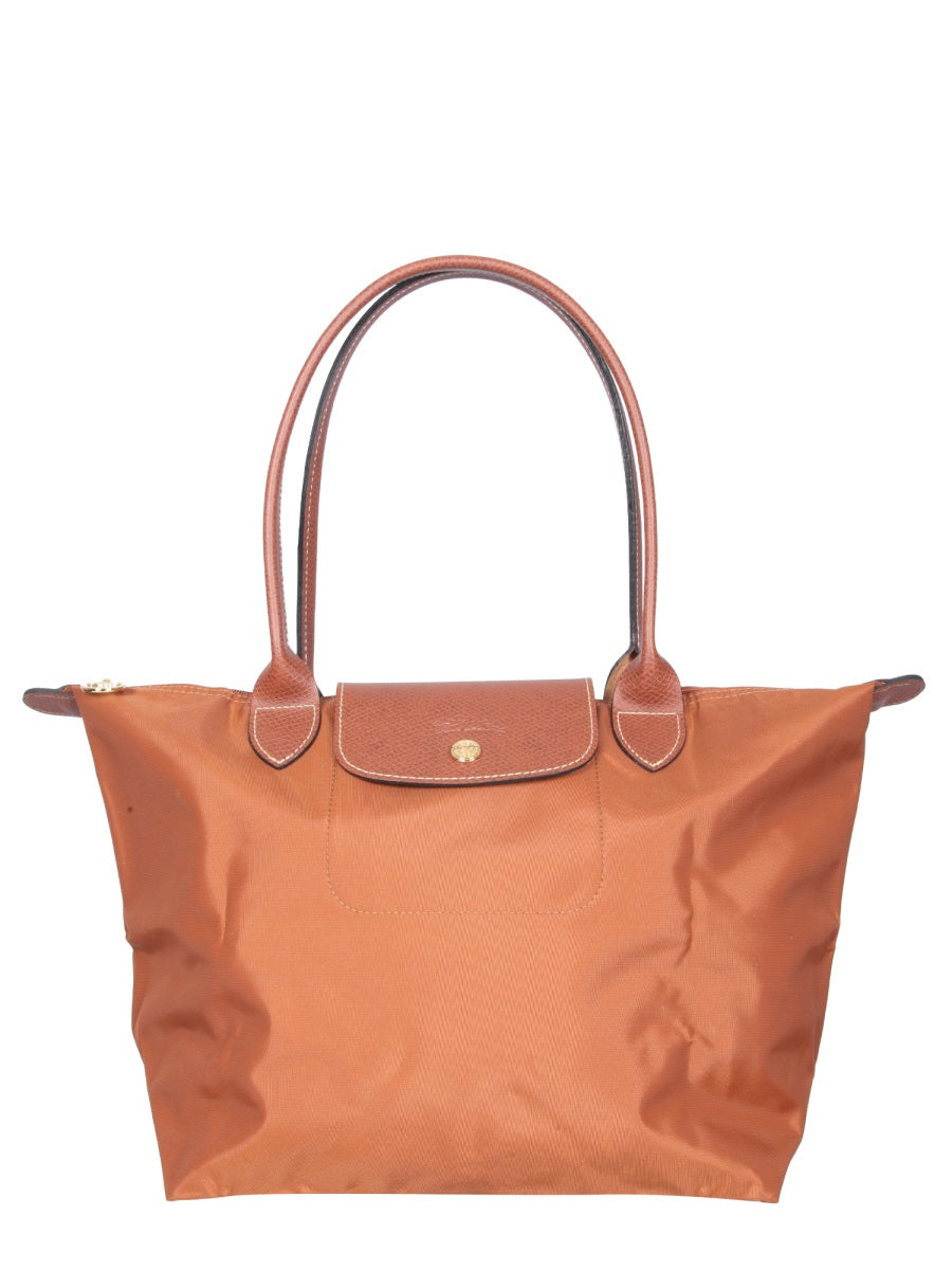 Medium Leather Handle Bag Brown Nylon Shoulder