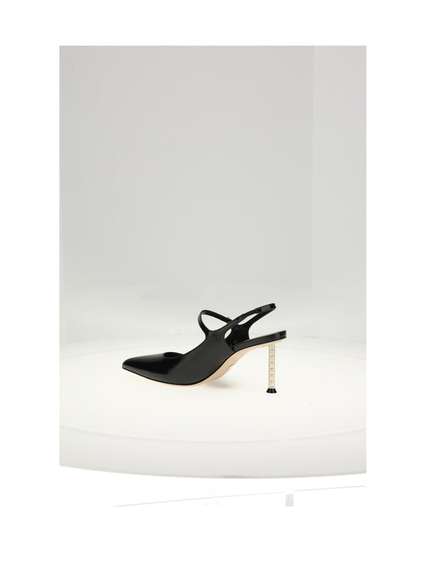 Slingback Pumps 8cm Black Calf Leather