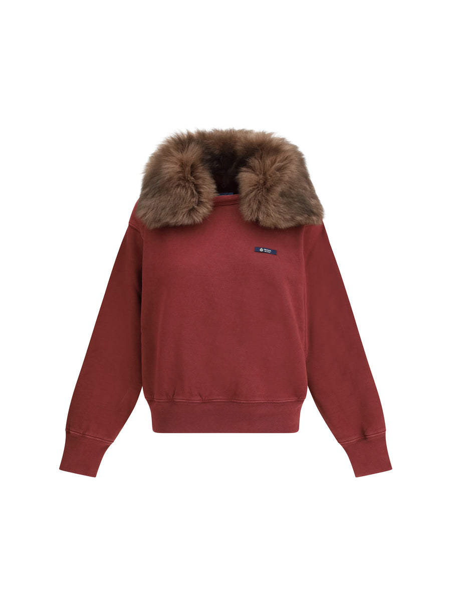 Sweatshirt With Shearling Collar Bordeaux Cotton Sweatshirts
