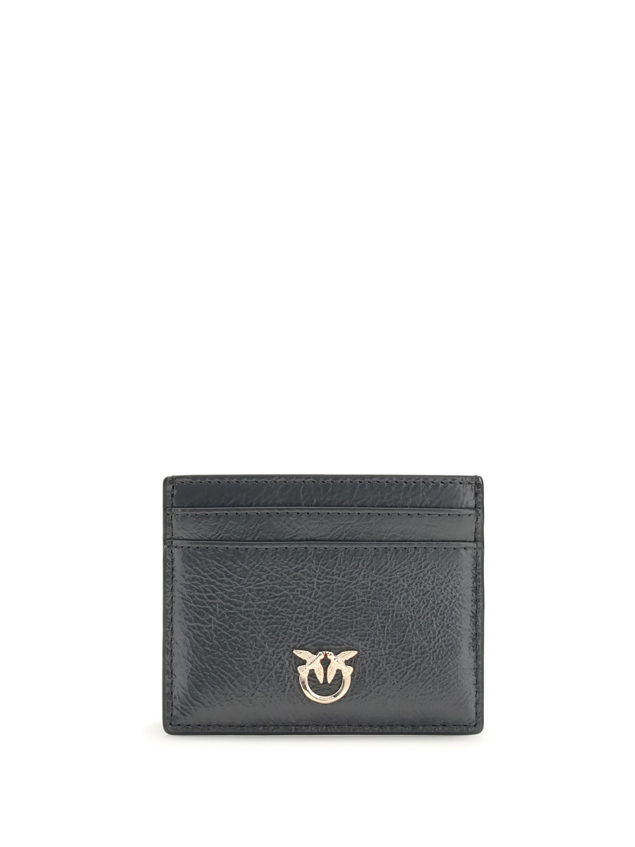 Shiny Leather Card Holder Grigio Asfalto-oro Mordore' Calf Bos Taurus Wallet